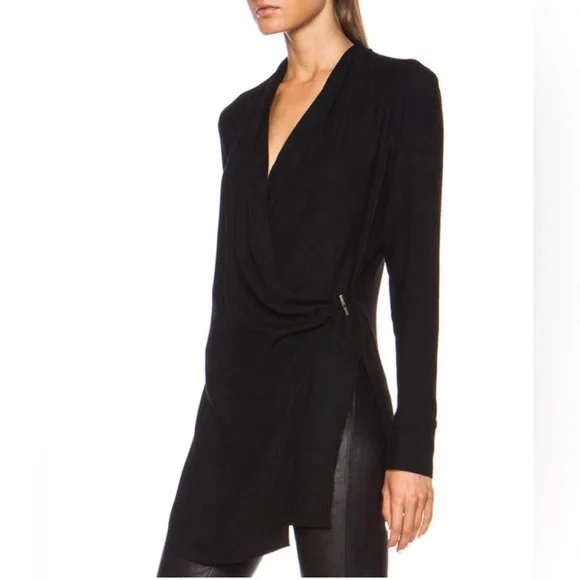 Helmut Lang Black Fold Over Draped Viscose-Blend Top long sleeve size small - Picture 12 of 12